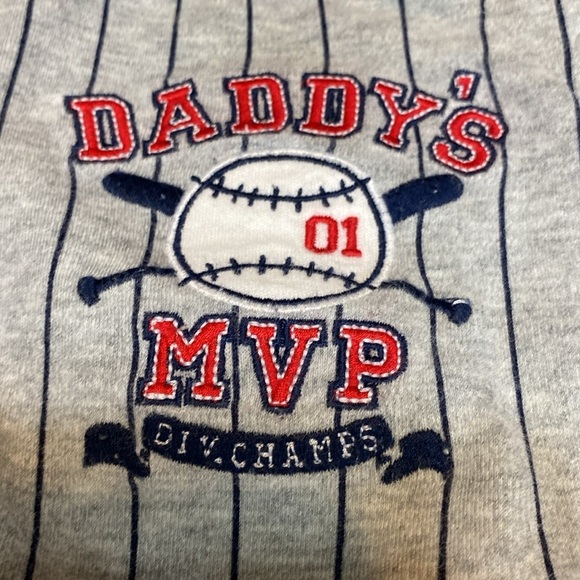 Infant 3 month short sleeve onsies blue stripes baseball themed set of 2 - Picture 9 of 10